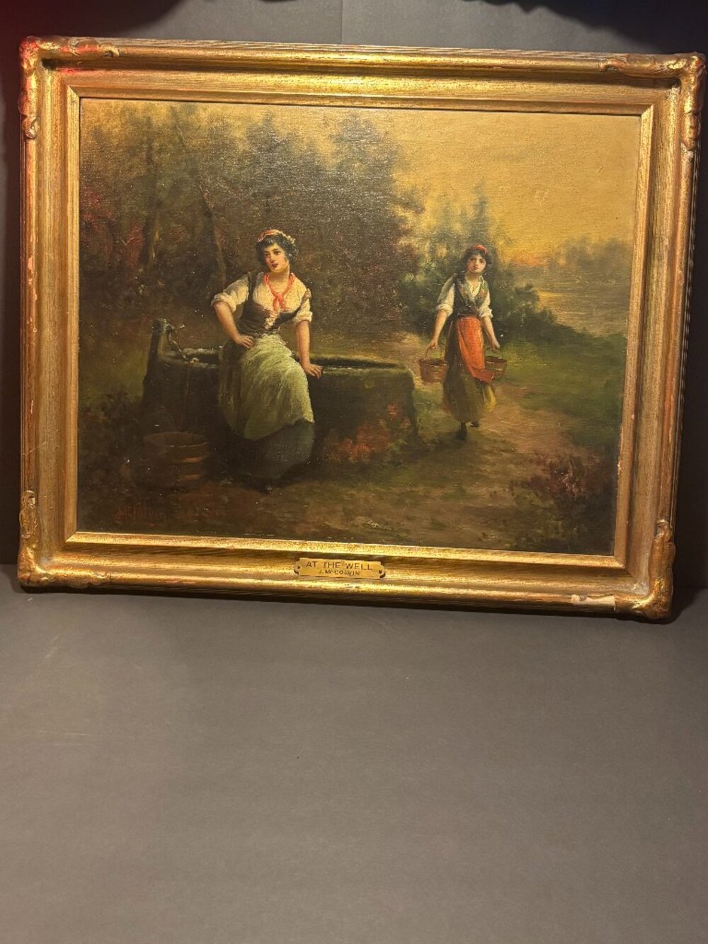 Antique Oil Painting John Andrew McColvin " At The Well " oil on canvas